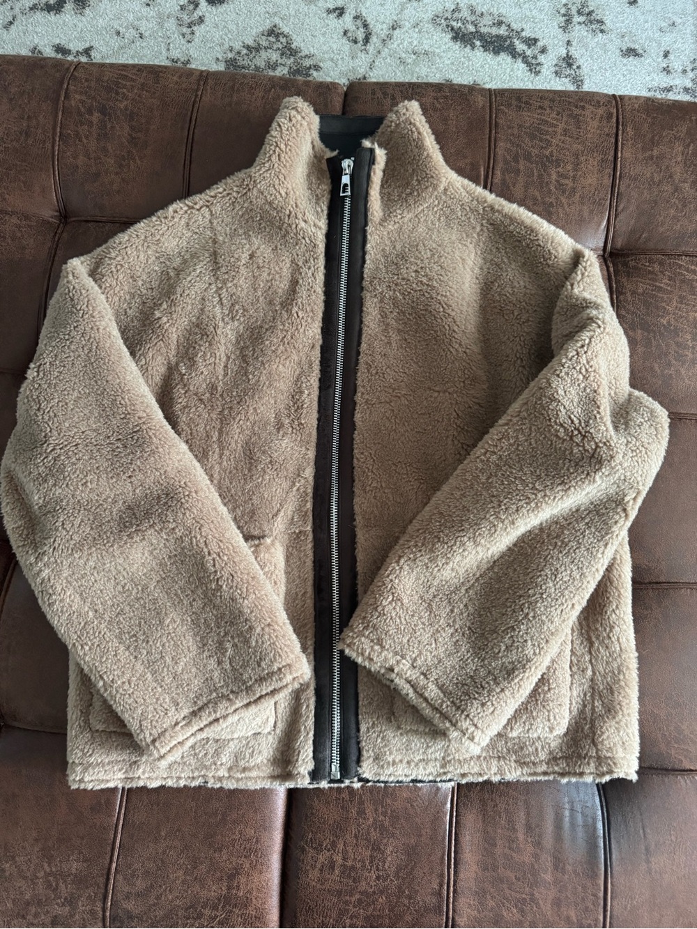 Zip-Front Teddy Jacket - Brown